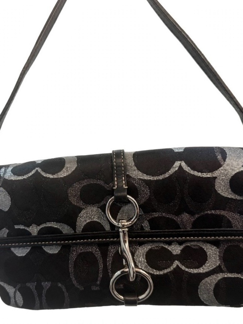 Coach Hampton Signature C Black, Silver and Gray Flap Shoulder Bag
Y2K